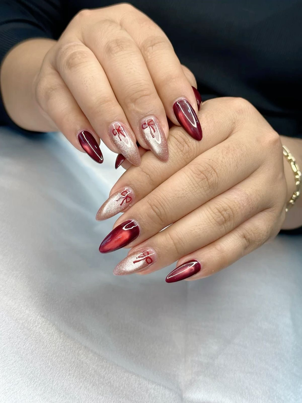 Ribbon Cat Eye Nails